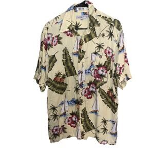 Imprints Men's Large Hawaiian Shirt 100% Rayon Yellow Floral EUC Sz Large